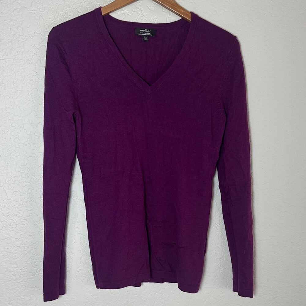 Lord & Taylor 100% Merino Wool Sweater Rich Purple Jewel Tone V Neck Medium